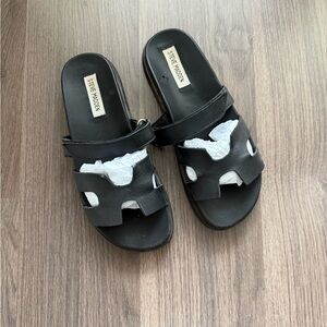 Steve Madden Black Cutout Slide Sandals
